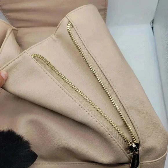 RAMPAGE Vegan Taupe PVC Gold Zipper Accents Backpack Purse Bag Beige Color - Picture 6 of 14